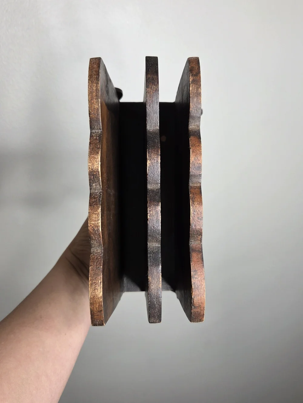 Vintage Wooden Desk Top Or Napkin Holder Scrolled Iron Legs
